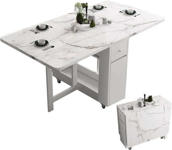 MUZHIXIANG Eettafel, uittrekbaar, rond naar ovaal, eetkamertafel met opbergruimte, keukentafel voor 4-6 personen, ruimtebesparende ronde tafel met uittrekbaar tafelblad voor woonkamer, keuken, balkon MUZHIXIANG Eettafel, uittrekbaar, rond naar ovaal, eetkamertafel met opbergruimte, keukentafel voor 4-6 personen, ruimtebesparende ronde tafel met uittrekbaar tafelblad voor woonkamer, keuken, balkon