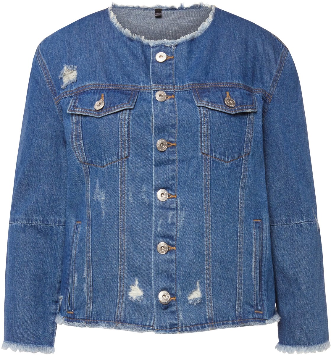 Studio Untold - Dames - Denim jas regular fit destroy-effecten patches - Blauw denim - Maat 58+