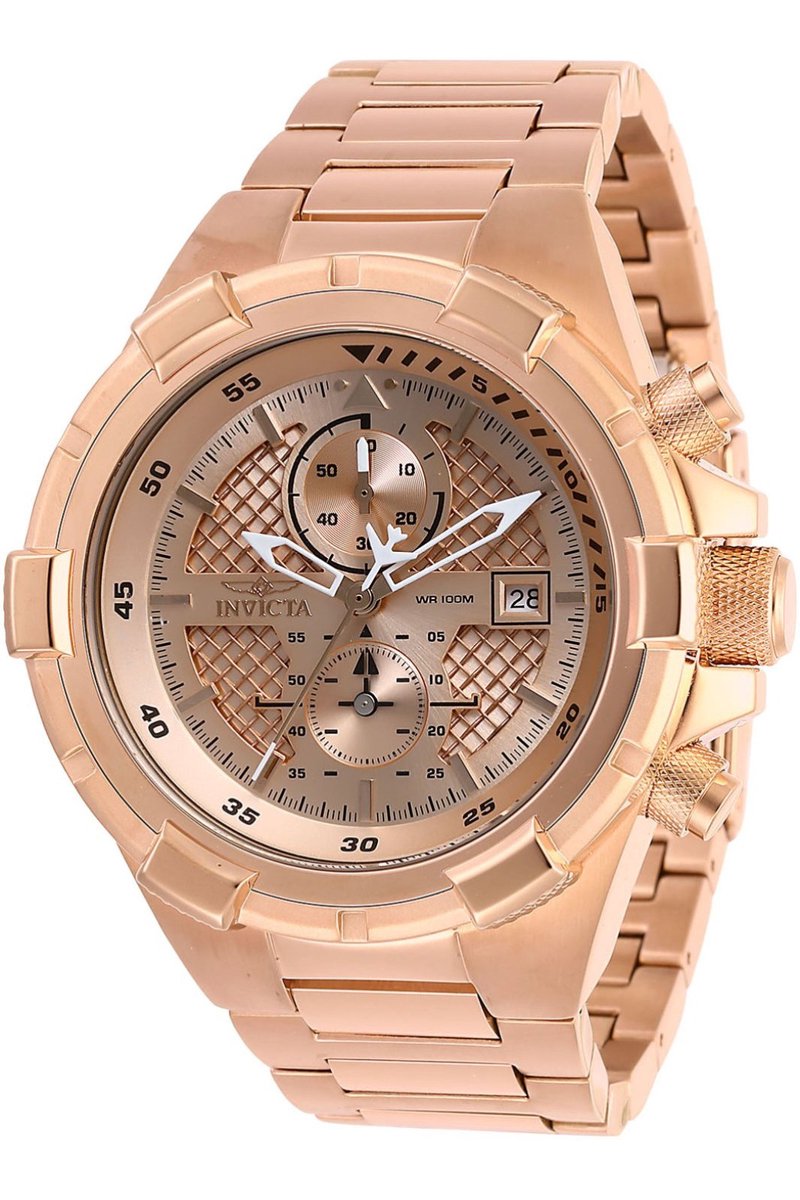 Invicta Aviator 28128 Heren Horloge - Waterdicht - Analoog - Quartz Uurwerk - Roestvrij Staal met rosegouden Wijzerplaat - 50mm