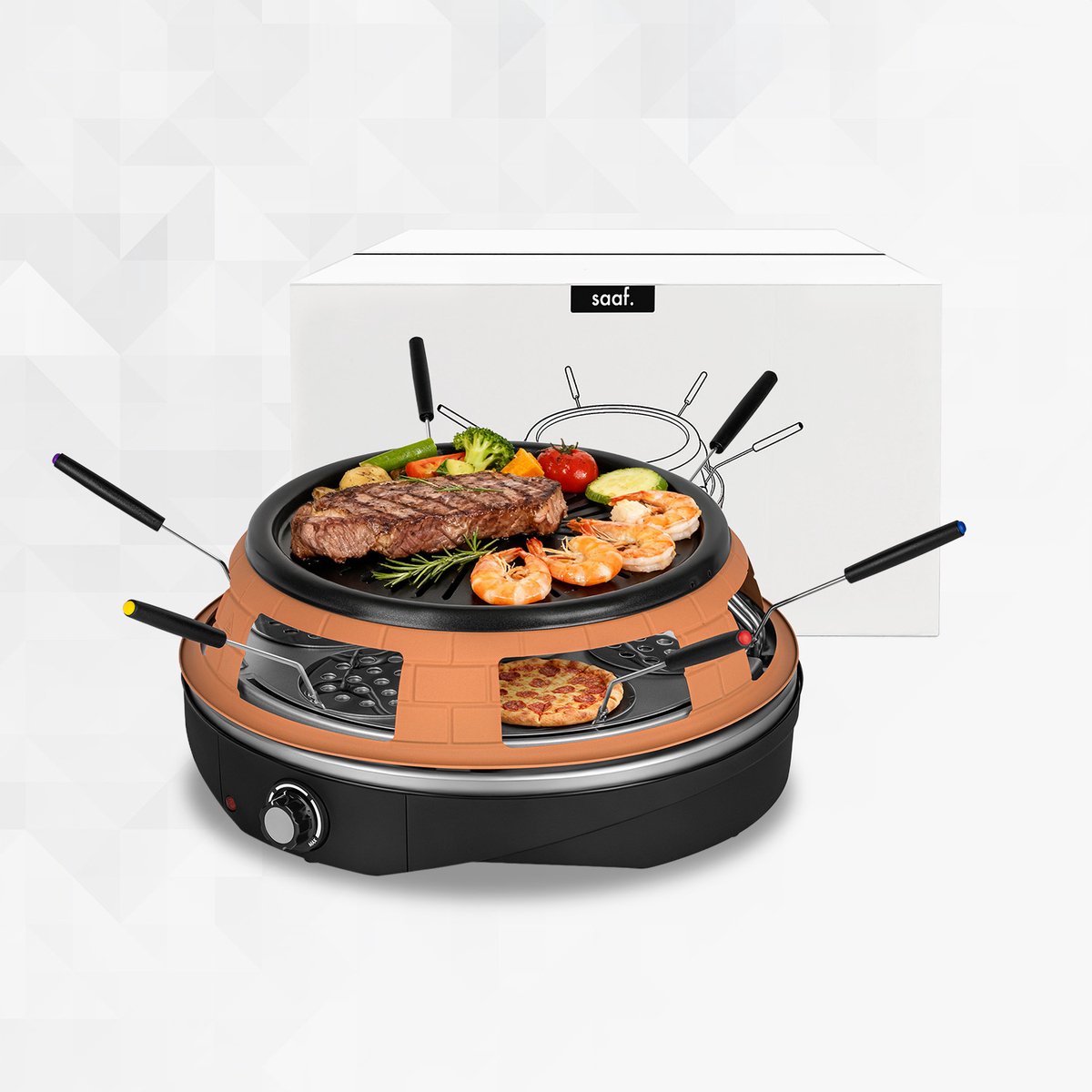 Pizza Oven - Grill en Pizzaoven in Eén - Pizza Gourmet - Pizzaoven - Gourmetstel - Gourmet - Tot 300°C - Extra lange 2 meter Kabel - Grillplaat - Saaf – foto 8