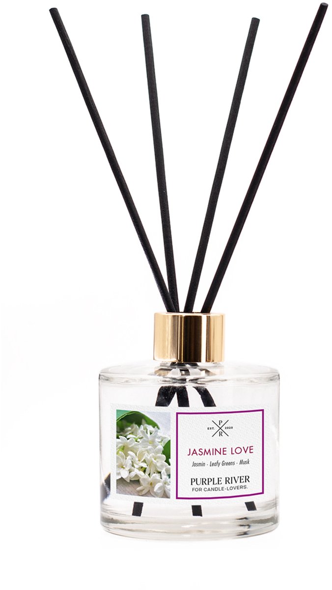 Purple River Candle Geurstokjes - jasmijn - glazen fles - met stokjes