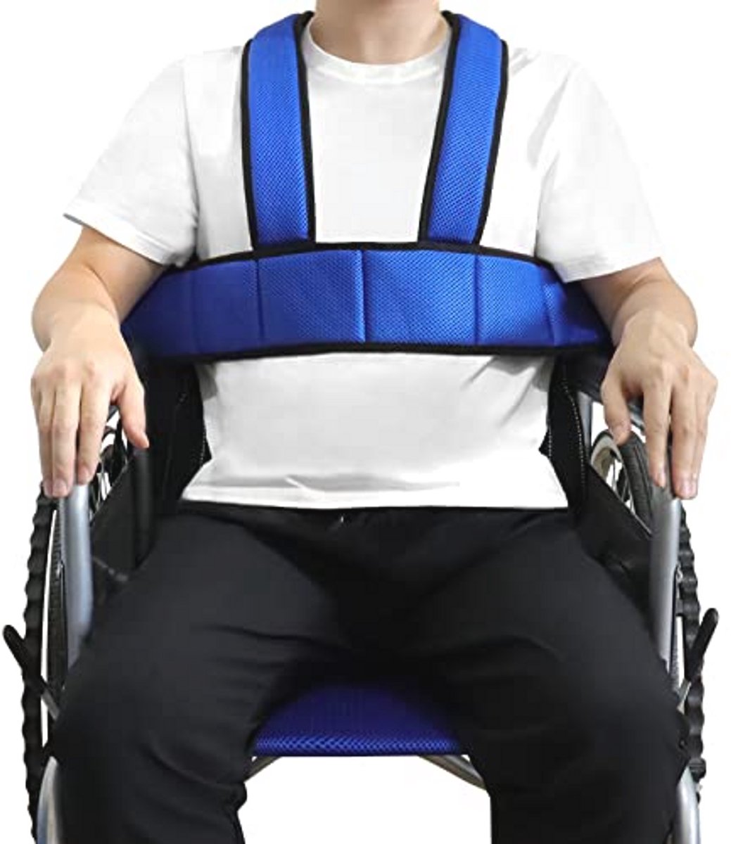 Rolstoel Veiligheidsriem met Antislip Harness - Verstelbare Veiligheidsgordel voor Ouderen en Gehandicapte Kinderen (Blauw)