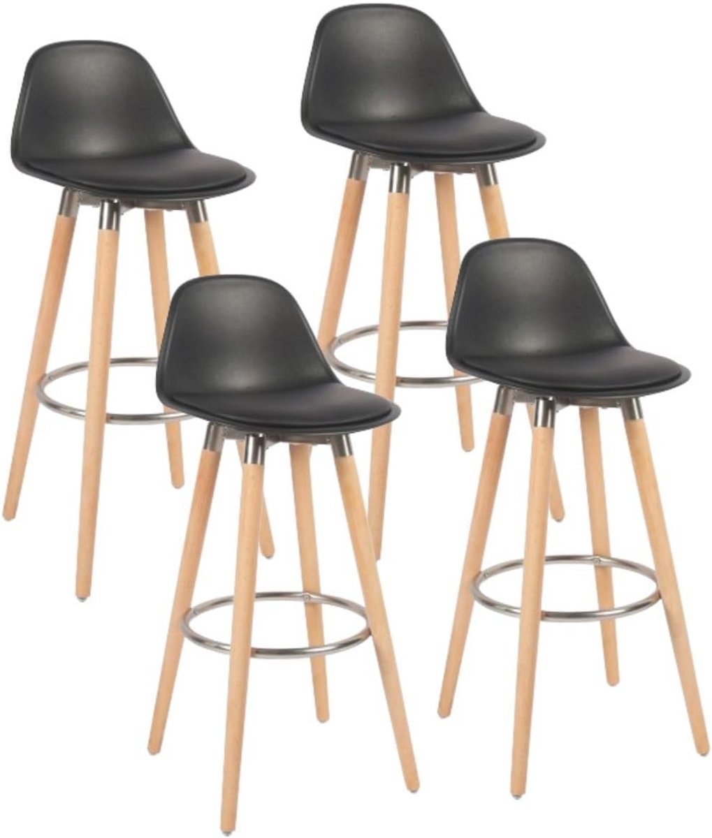 Set van 4 hoge barkrukken van hout met voetensteun - 91 cm zwarte keukenstoelen