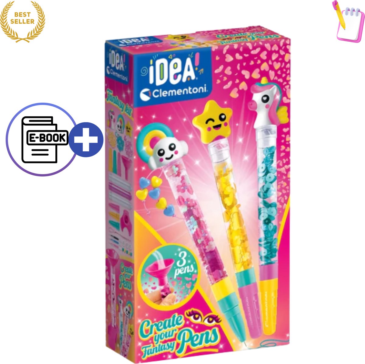 Clementoni Idea Art Mini Factory Fantasy Pen Creators – Creatief Knutselpakket voor Kinderen met Magische Fantasy Pennen, Kleurrijke Inktpatronen, Personages en Decoraties – Speelgoed 6 jaar - DIY Schrijfset voor Creatieve Kinderen Met Ebook