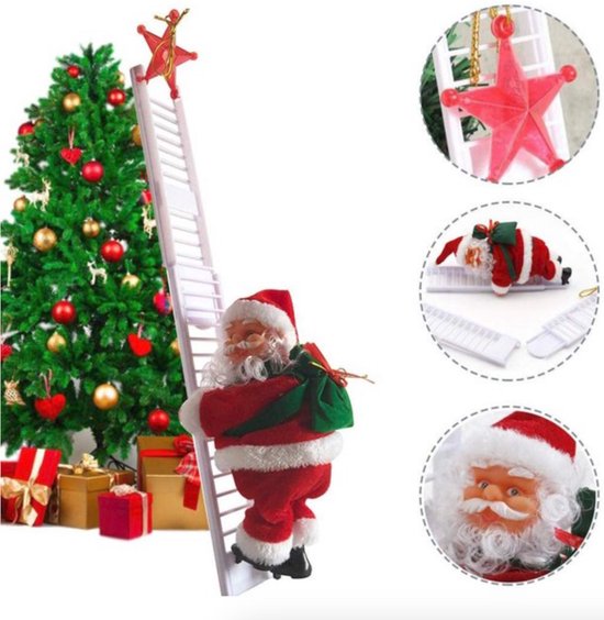 Jojoy - Père Noël grimpant à l'échelle - Père Noël chantant - Décorations de Noël de Noël - Décoration de Noël - LADDERSANTA