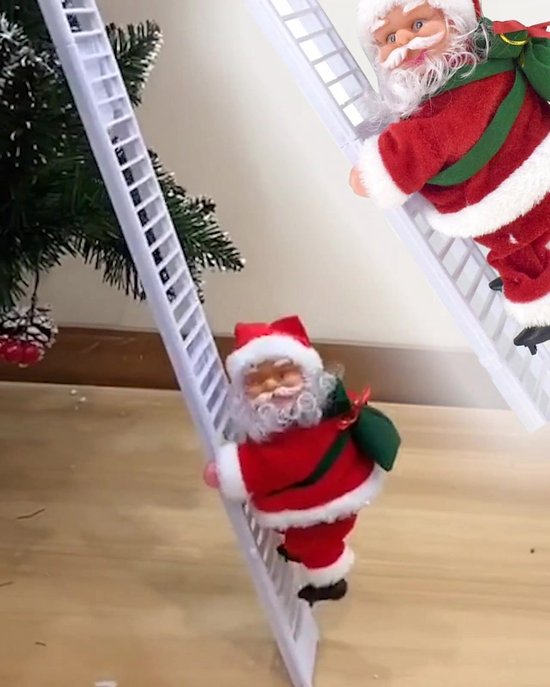 Jojoy - Père Noël grimpant à l'échelle - Père Noël chantant - Décorations de Noël de Noël - Décoration de Noël - LADDERSANTA