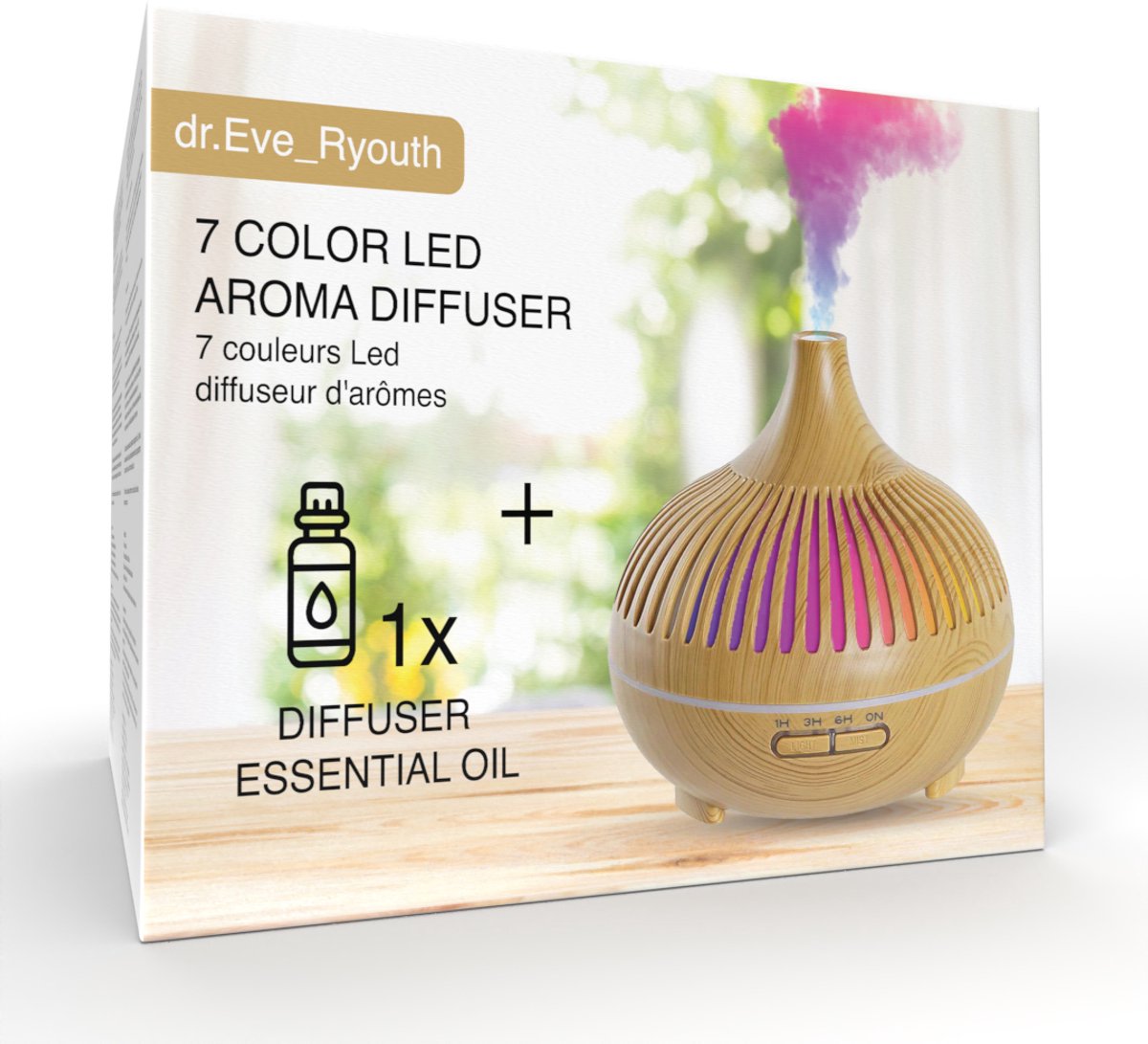 Dr. Eve_Ryouth 7-kleuren LED aroma diffuser – UK/EU stekker