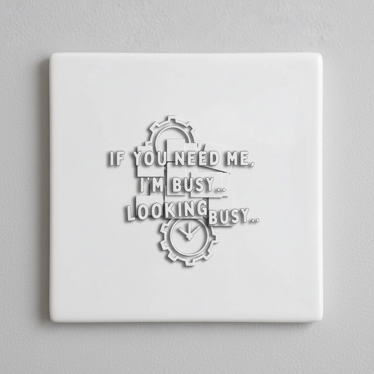 Nevolis Grappige Kantoor Quote Decoratieve Keramische Tegel 15x15 cm – “If you need me, I’m busy looking busy” Wanddecoratie Multi Color