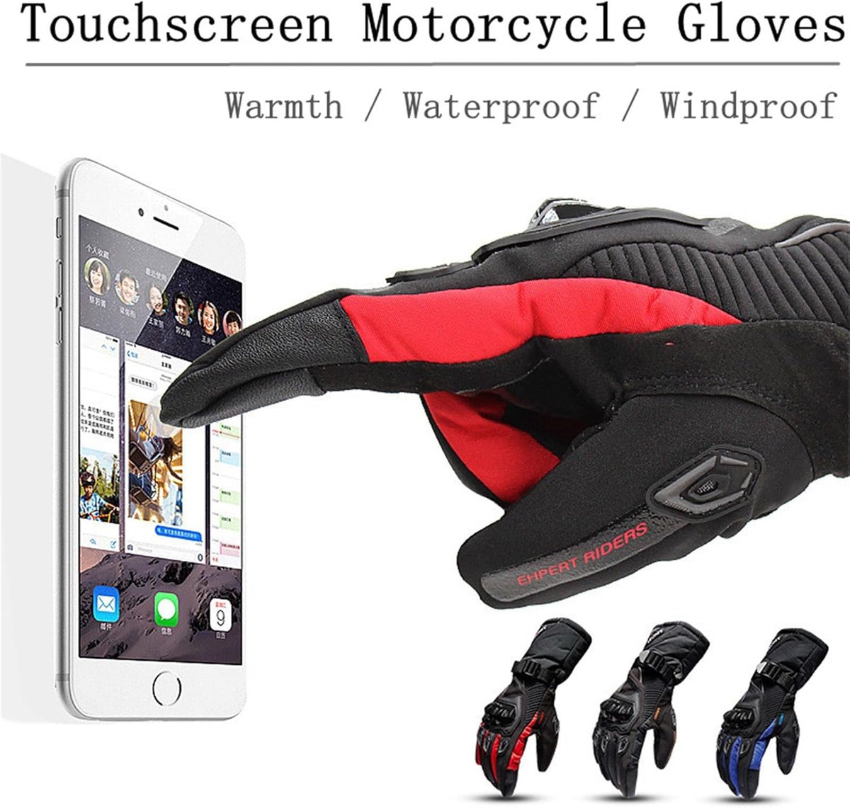 Winter Motorhandschoenen - Heren - Waterdicht Winddicht - Moto Handschoenen - Touchscreen Motorrijden Handschoenen - rood - M – foto 8