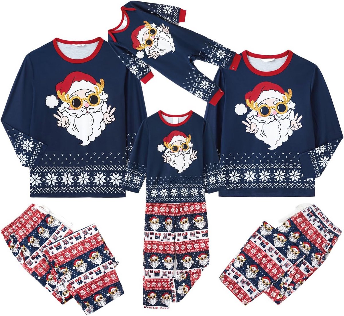 Kerst pyjama set voor het hele gezin met hertengewei - lange mouwen top en plaid broek