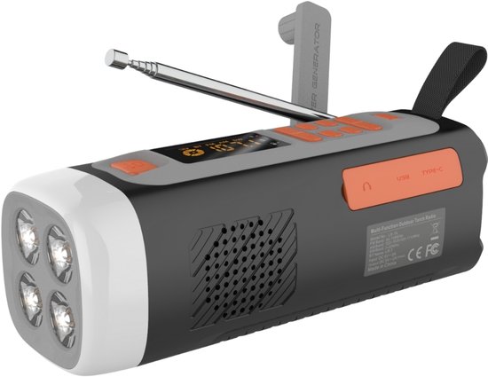 Denk Vooruit - Camp & Survive Solar Radio – Noodradio met Solar & Hand-Crank | AM/FM/NOAA | Powerbank, LED Lamp & Bluetooth Speaker