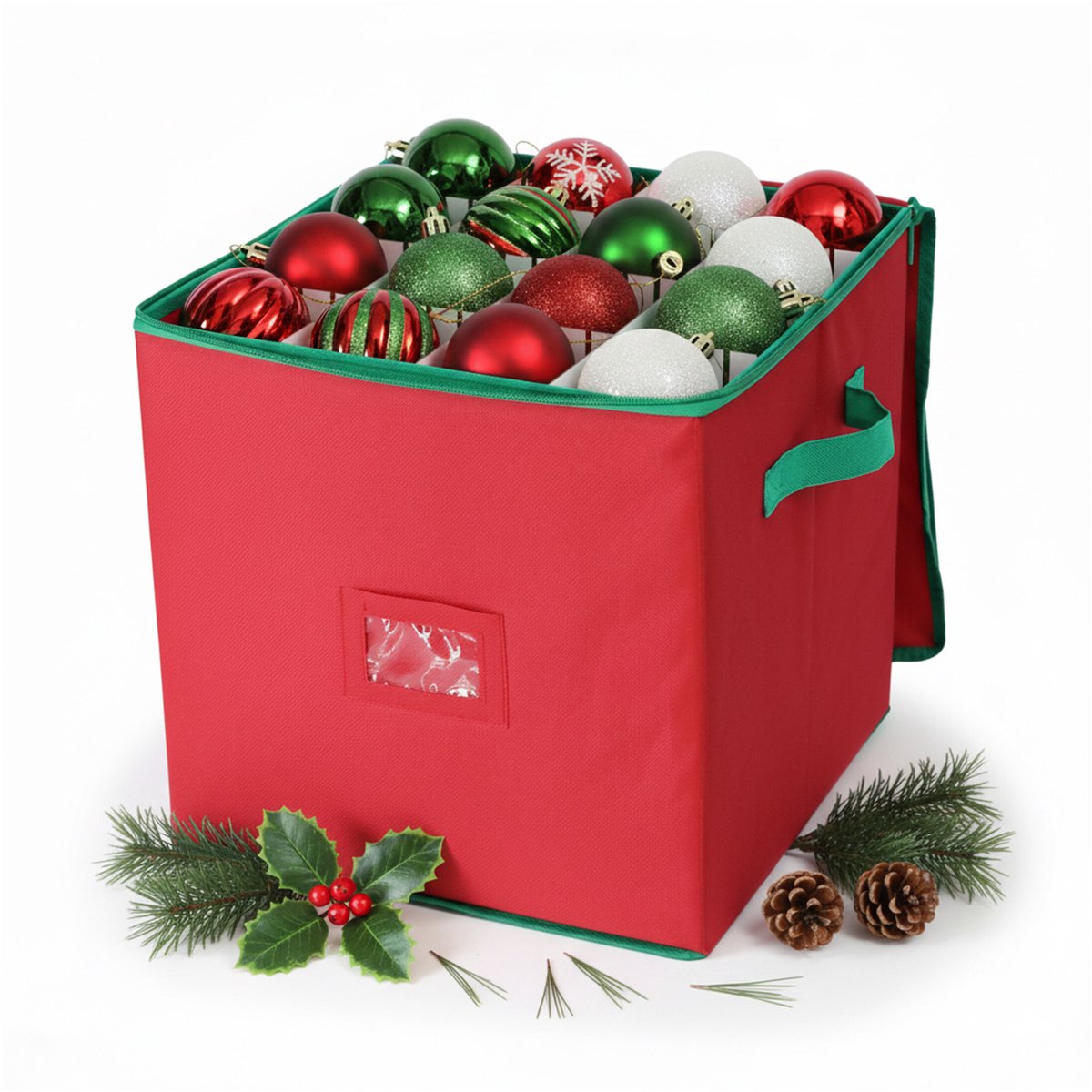 Kerstballen opbergbox - voor 64 ballen - rood
