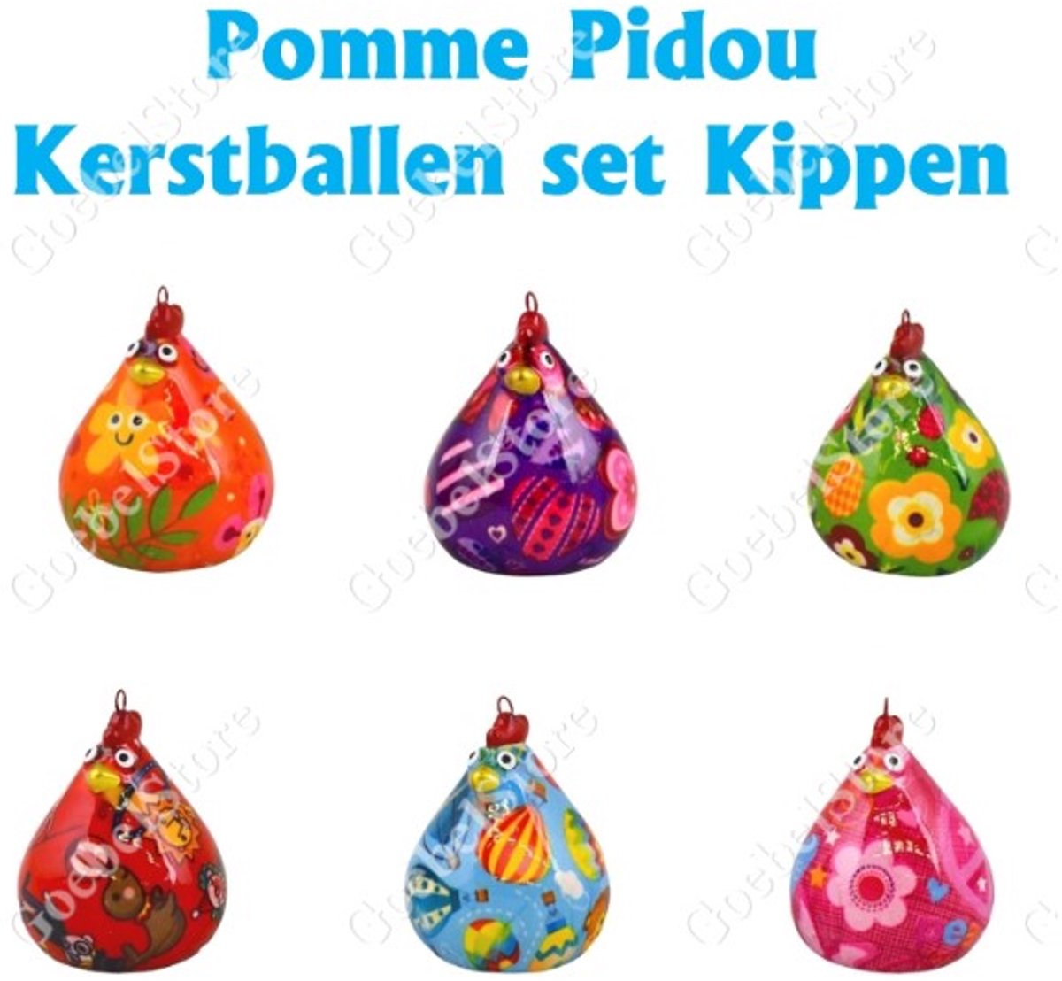 Pomme Pidou Kerstballen set Kippen (6 stuks)