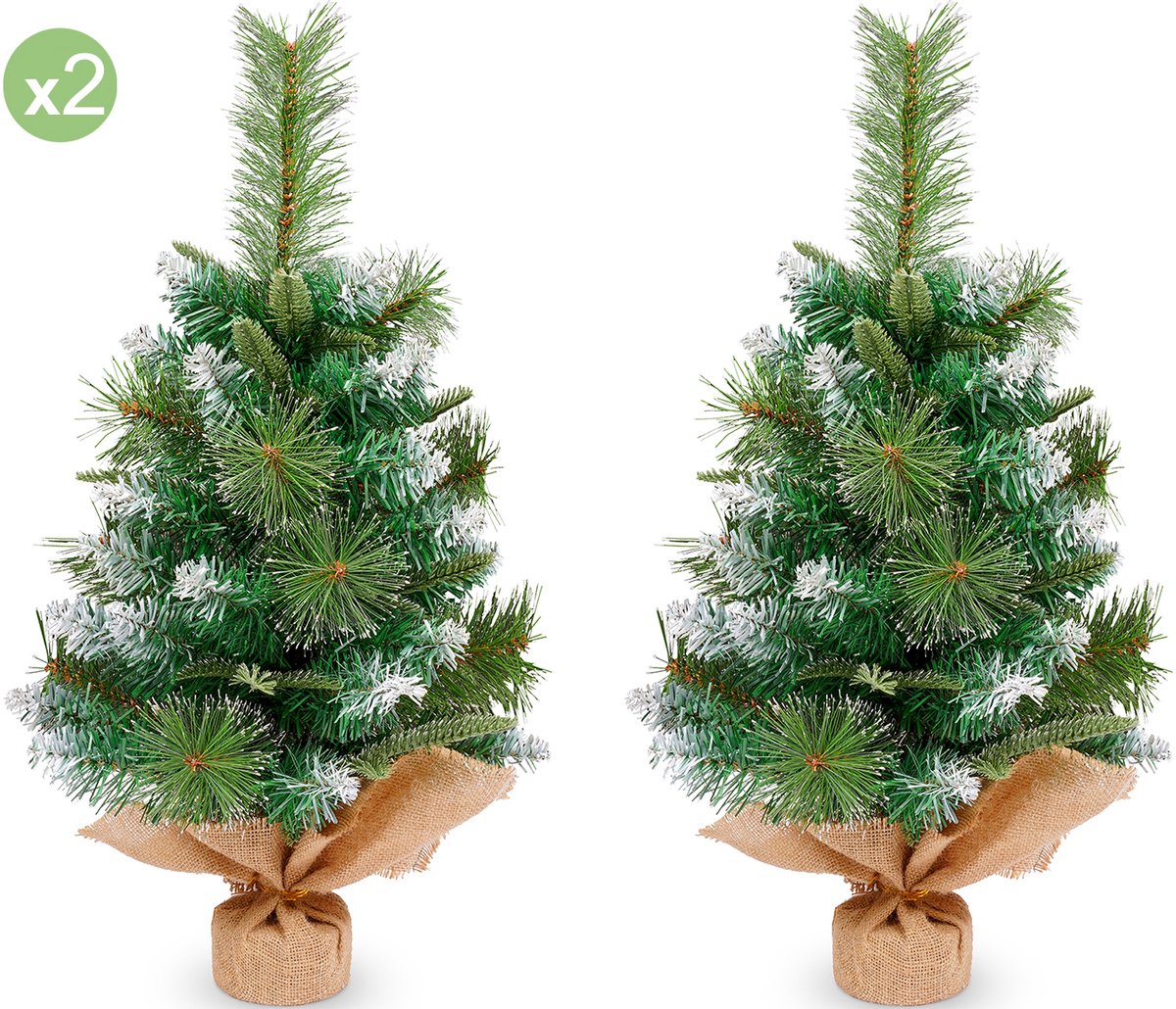Uten Mini Kerstboom - kleine kerstboom - 60 Takken - H60 x Ø40 cm - 2 stuks