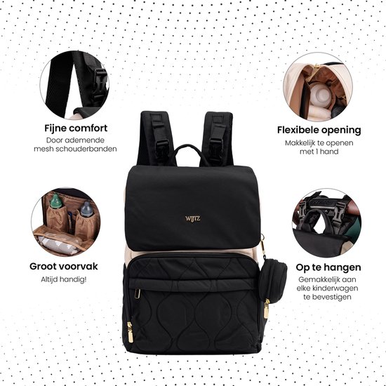 Wijtz Luiertas Sky Zwart - Lichtgewicht & Stijlvolle Multifunctionele Verzorgingstas met Luxe Verschoningsmatje - Waterafstotend en Hoogwaardige Kwaliteit - Perfect als Luiertas, Pampertas, Schoudertas, Laptoptas & Reistas voor de Moderne Ouder van Merkloos — afbeelding 3