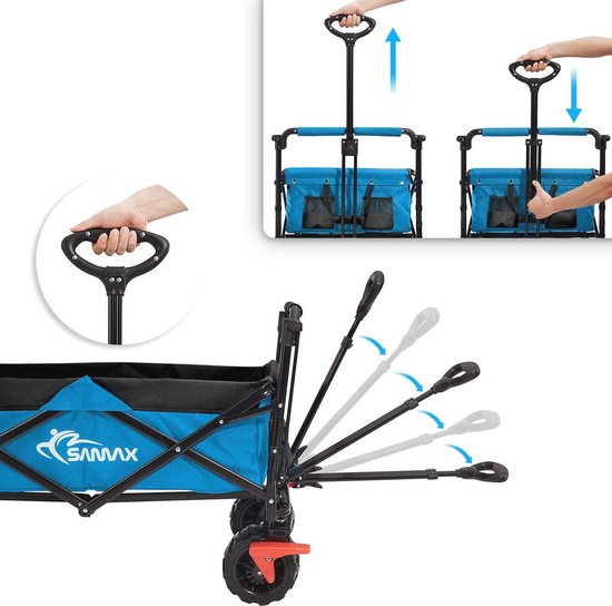Opvouwbare Bolderkar met Dak - Offroad Tuinkar met Rem en Staartzak - Massieve Wielen en Opberghoes - Blauw van LifeGoods — afbeelding 3