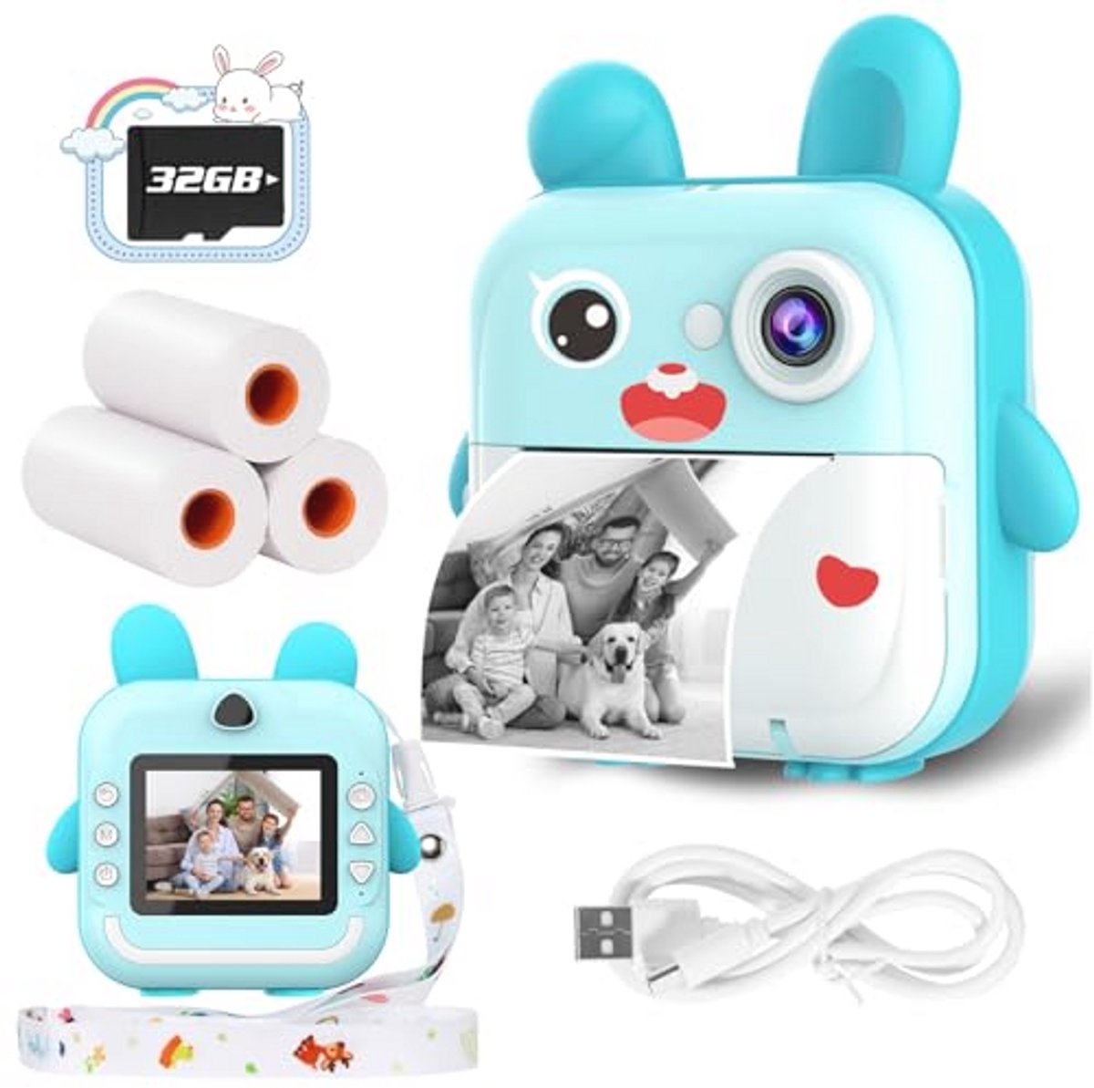Instant Camera voor Kinderen - Digitale Afdrukcamera met 12 MP HD-lens en 1080P Video