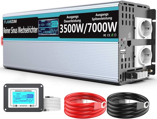 3500W Zuivere Sinus Omvormer 12V naar 230V met Afstandsbediening en LED-Display