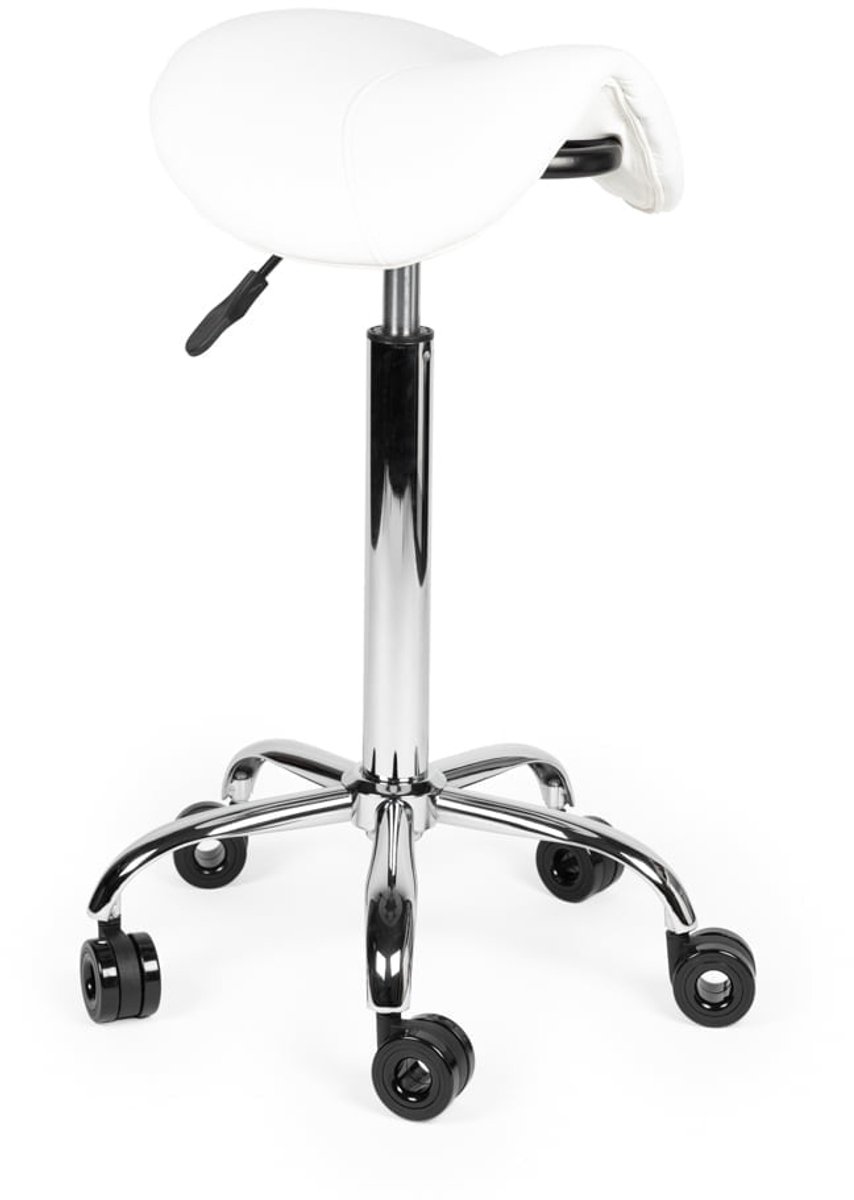 Ergonomische Kapperskruk Wit op Wielen Hoog (70-86cm) / zonder Voetsteun