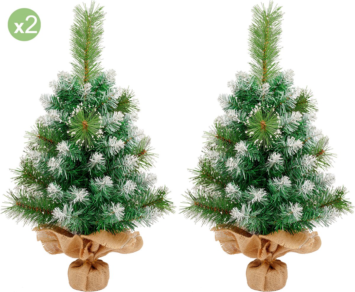 Uten Mini Kerstboom - kleine kerstboom - 65 Takken - H60 x Ø40 cm - 2 stuks