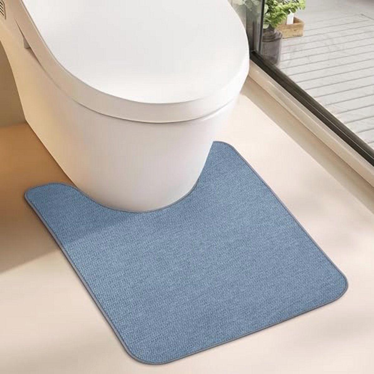 U-vormig toilettapijt - Antislip, Sneldrogend en Machinewasbaar - 50 x 60 cm - Blauw