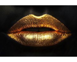 K&C Art (Glasschilderij) 120x80cm | Gouden lippen - mens - artistiek - zwart - goud - modern - kunst | Woonkamer - slaapkamer - hal - kantoor | Foto schilderij print op acrylglas - wanddecoratie - muurdecoratie - wall art
