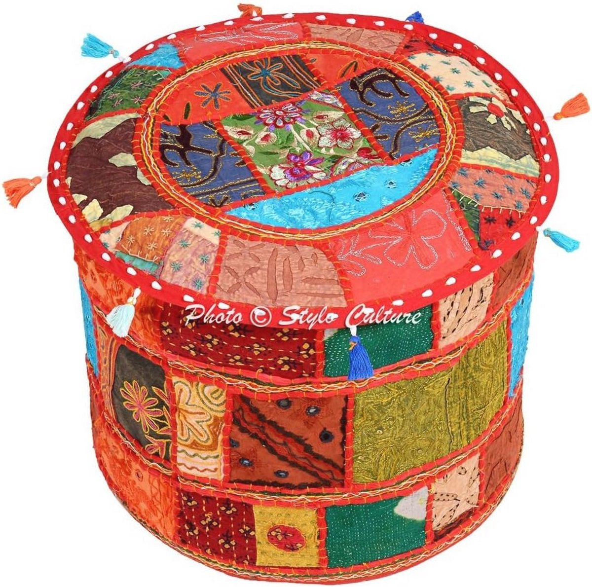 Ronde Vintage Katoen Ottomaanse Poef Cover Patchwork Kruik voor Woonkamer Meubilair