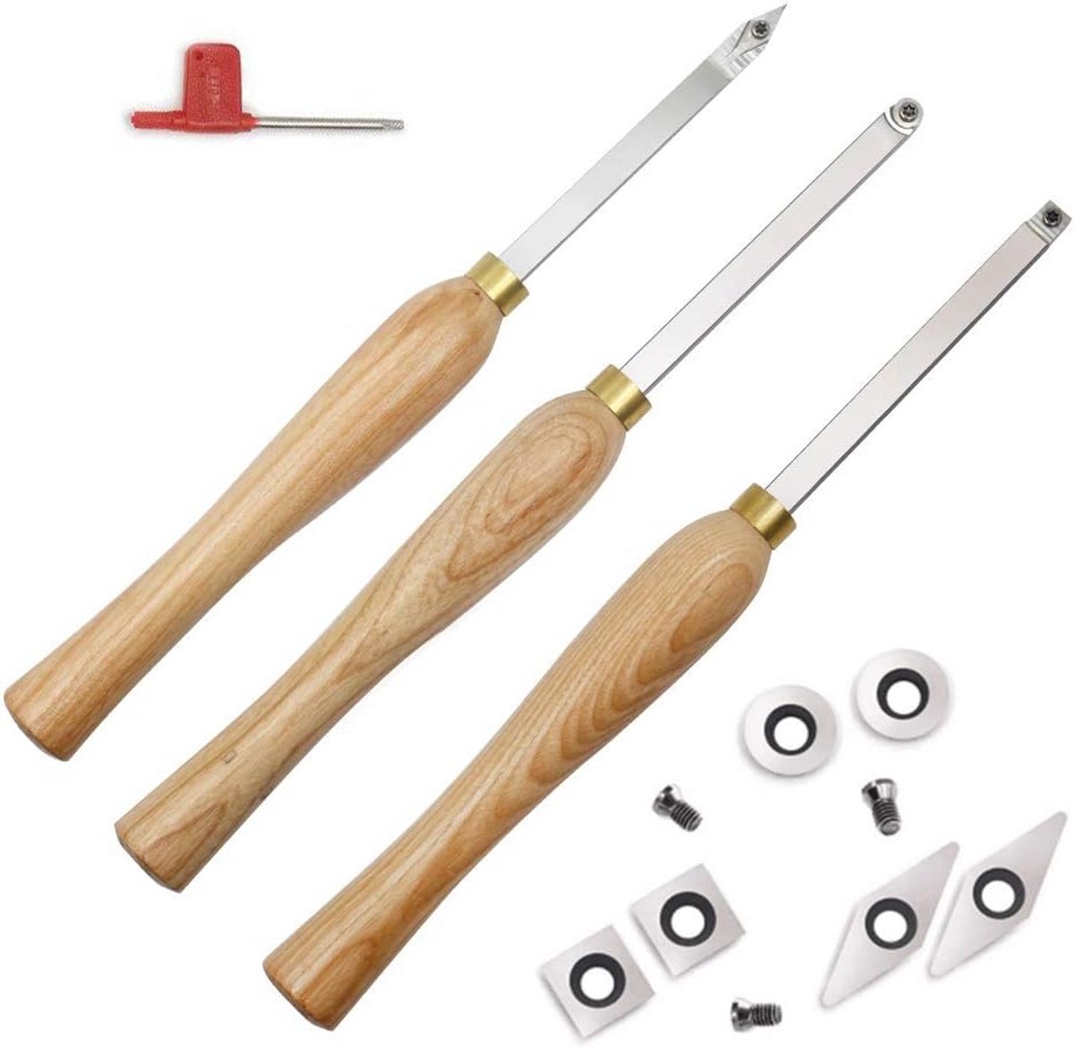 Hardmetalen Houtdraaigereedschap Set - 3-delige Mini Set met Diamantvorm, Rond en Vierkant Draaigereedschap