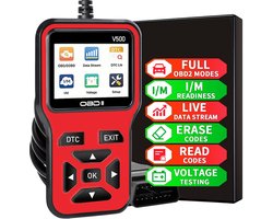 OBD2-scanner V500/V519 - Codelezer & Accuspanningcontrole - Volledige Diagnose voor OBDII/CAN-auto's - Snelresultaat in 10s - Rood