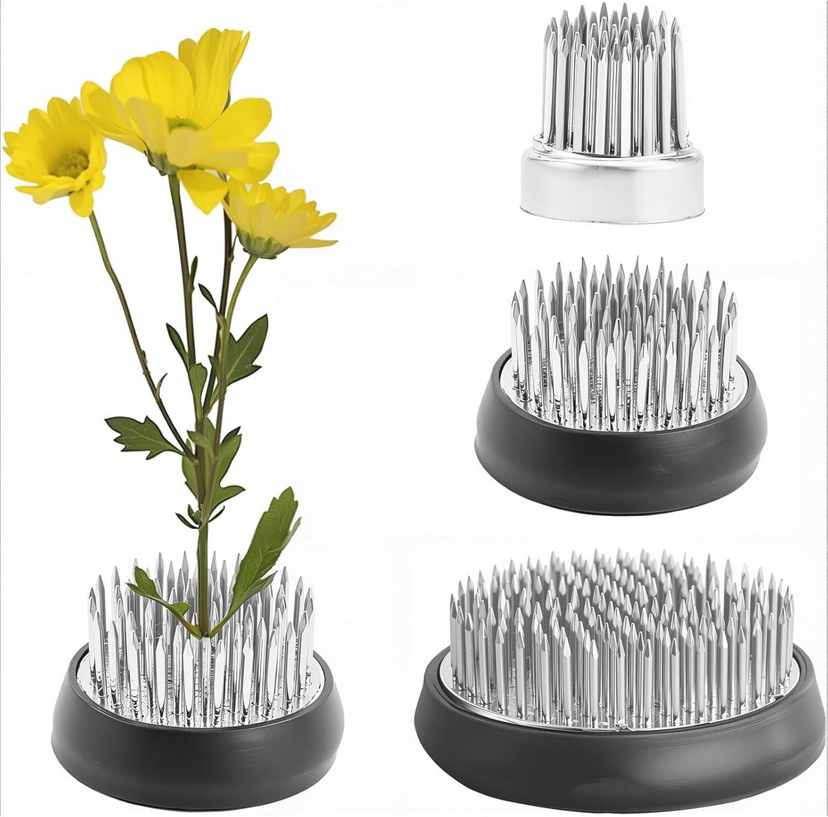 Ronde Bloemschikkers Set van 3 - Bloemenhouders en Fixatietools voor Vaas en Bloemstukken - Zilver