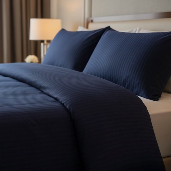 Dekbedovertrek 200x200 - Katoen - Satijn gestreept - Hotel - Blauw van Merkloos — afbeelding 2