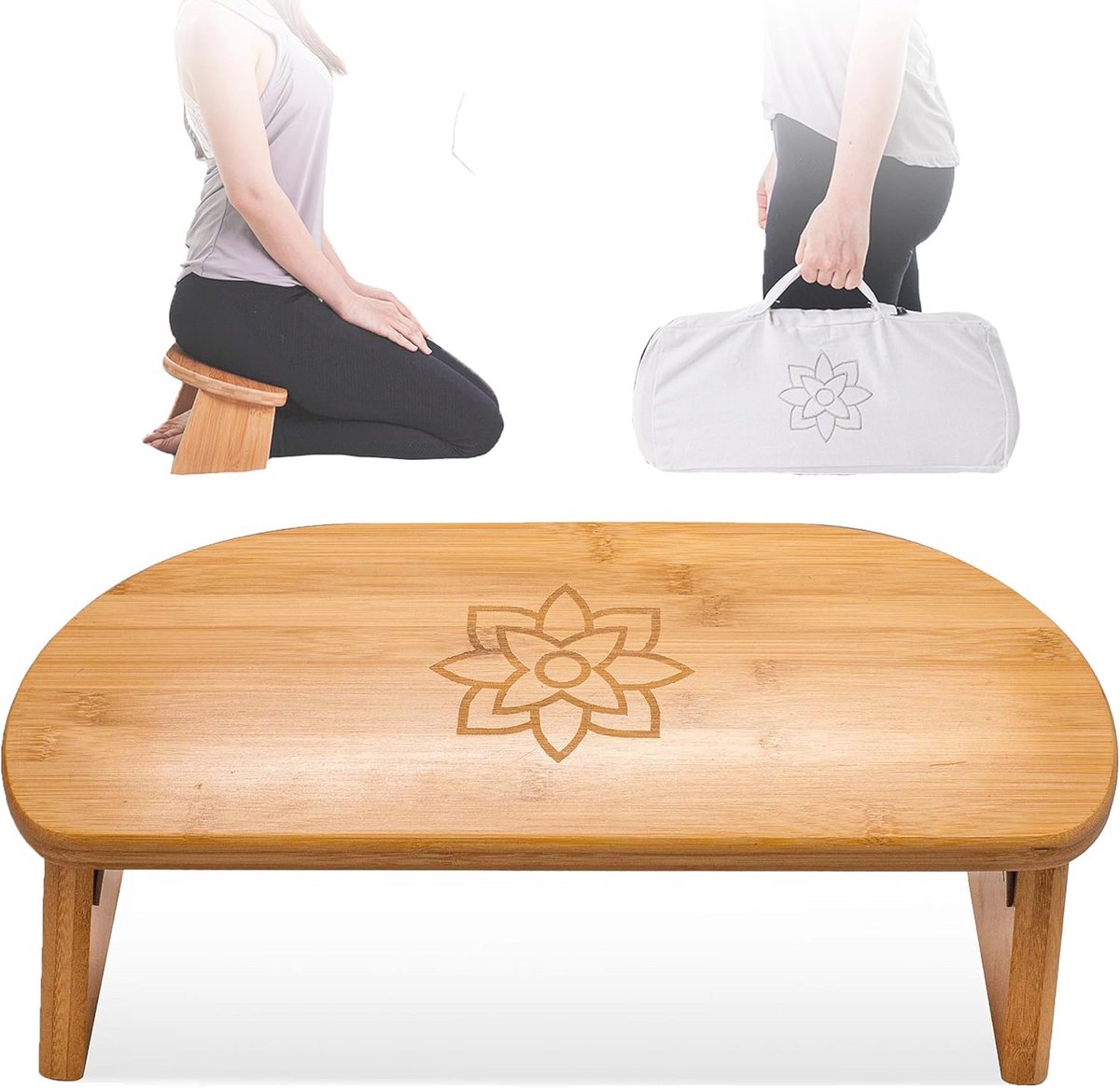 Ergonomische Opvouwbare Meditatiebank voor Zen-Meditatie en Yoga - Bamboe met Zacht Kussen