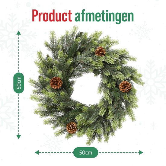 Meisterhome® Kerstkrans 50 cm – Inclusief 50 LED Lampjes – Elegante Gouden Ophangbeugel – Geschikt voor Binnen & Buiten - Kerst krans