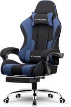 GTPLAYER Gamingstoel 135° verstelbaar, ergonomisch, met uitschuifbare voetsteun - Blauw stof