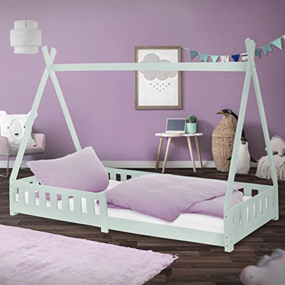 Kinderbed Tipi 90x200 cm mintgroen met uitvalbeveiliging