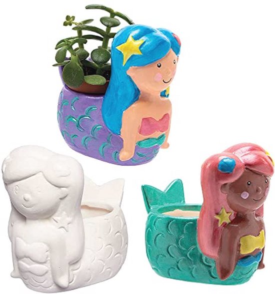 Baker Ross FC820 Mini Succulent Plant Porseleinen Bloempotten - Doos van 6, Knutselsets voor Kinderen, Plantenpot Schilderen, Keramiek Ambachten