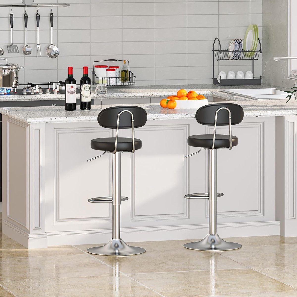 Set van 2 Design Barkrukken met Rugleuning - Barkrukken Set 2 – 360° - Medahomestore