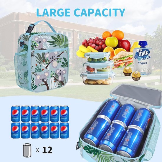Clastyle Geïsoleerde Koala Lunchbox voor Kid Boy Girl School Lunch Bag Groen Dier Lunch Koeltas voor Outdoor Picknicks Draagbare Lichtgewicht met Flessenhouder — afbeelding 3
