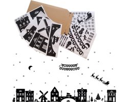 Statische raamstickers Kerst – Huisjes Set L (71-delig) - Herbruikbaar, Duurzaam en geleverd in stevige bewaarenvelop