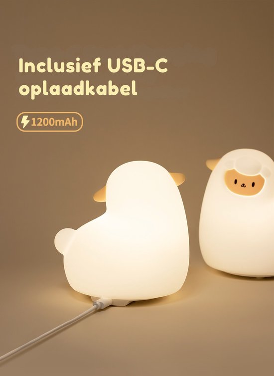 Heppie® Alpaca Lamp - Schaap - lama - Alpie - Nachtlampje voor Kinderen & Baby - Siliconen - Lampje Slaapkamer - Knijplampje - Touch lamp - kraamcadeau - babyshower - bang in het donker - baby cadeau - Melamine & BPA-vrij - Geboorte Cadeau - lampje van Heppie® — afbeelding 3