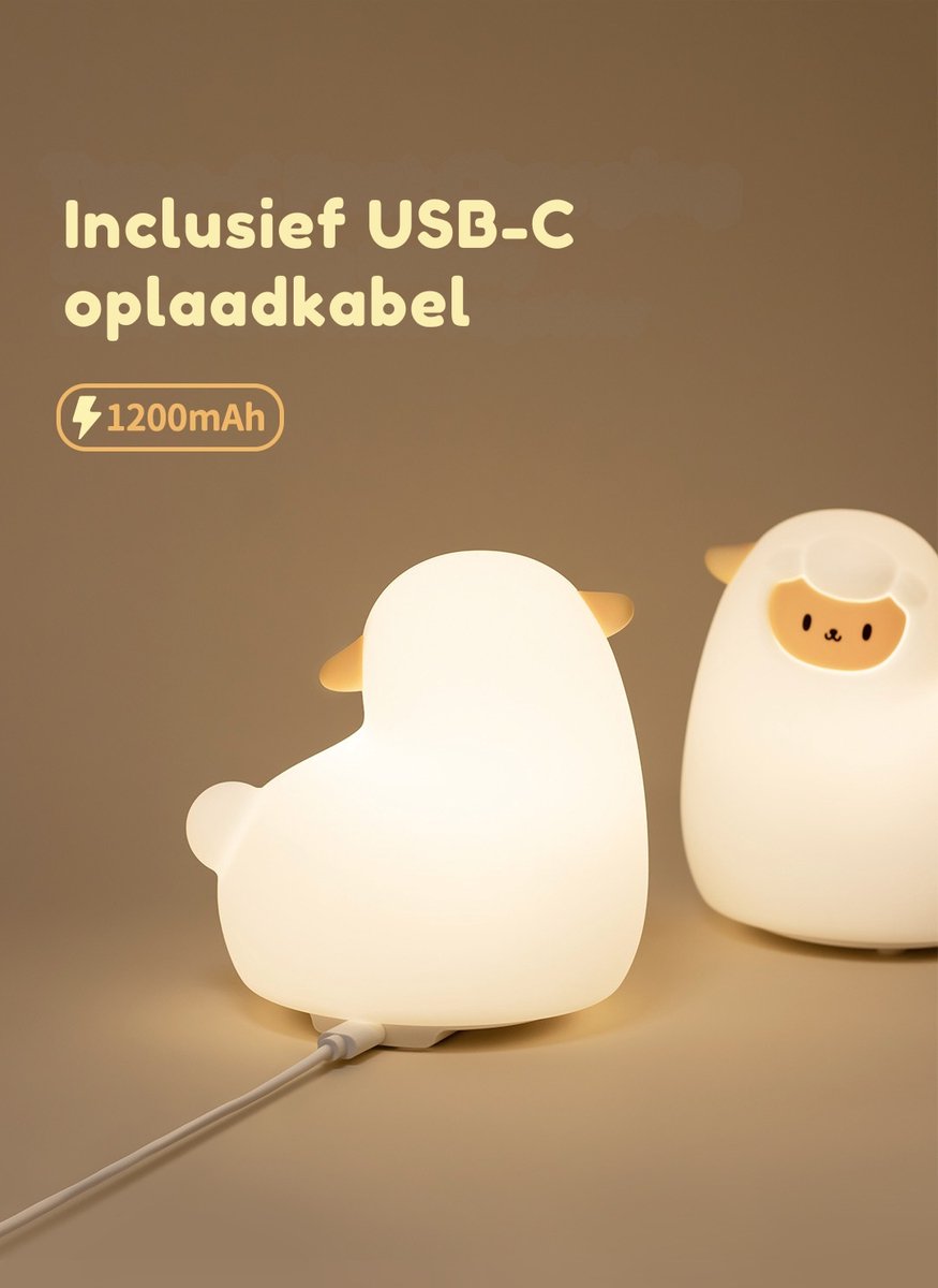 Heppie® Alpaca Lamp - Nachtlampje voor Kinderen & Baby - Siliconen - Lampje Slaapkamer - Knijplampje - Touch lamp - Kraamcadeau - Babyshower - Bang - Donker - Stressbal - Baby Cadeau - Melamine & BPA-vrij - Geboorte Cadeau - Lampje - Schaap - Lama – foto 3