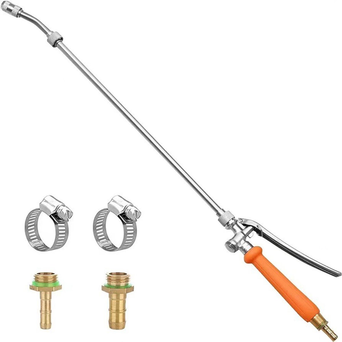 Hogedruk waterpistool voor autowasstraat, roestvrijstalen waterpistool met lange steel en verstelbare verstuiving, reinigingspistool voor metalen apparaten