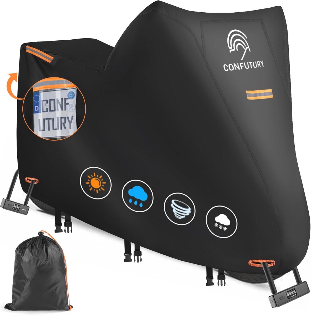 Afdekzeil voor Motorfiets - Waterdicht, Winterbestendig, Met Reflecterende Strepen en Slotgaten - 4XL
