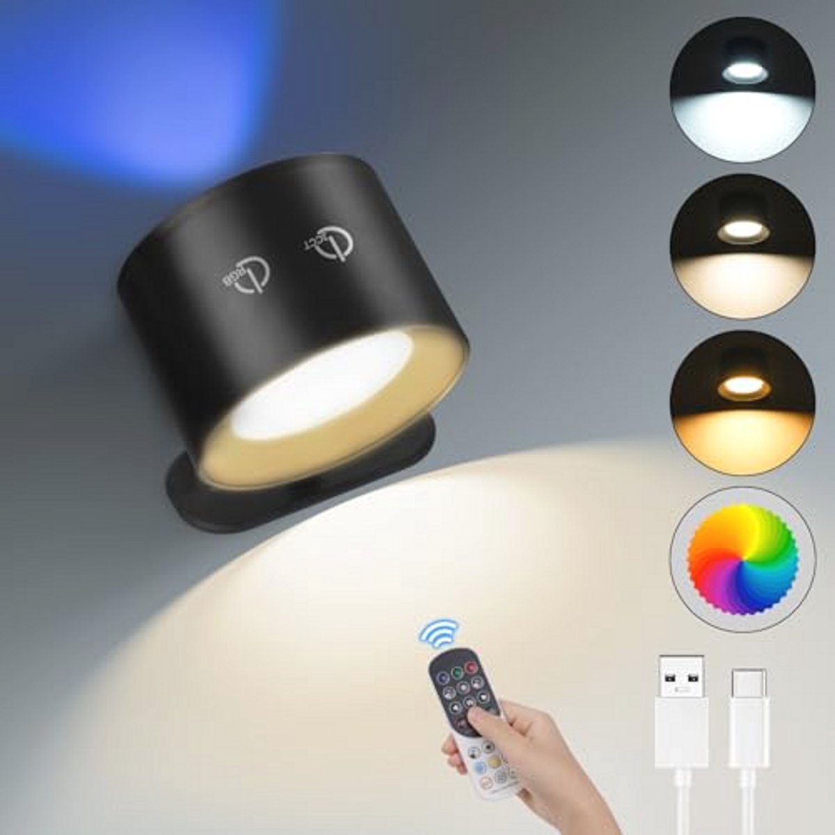 Draaibare LED Wandlamp met Afstandsbediening en RGB-Kleuren voor Binnen