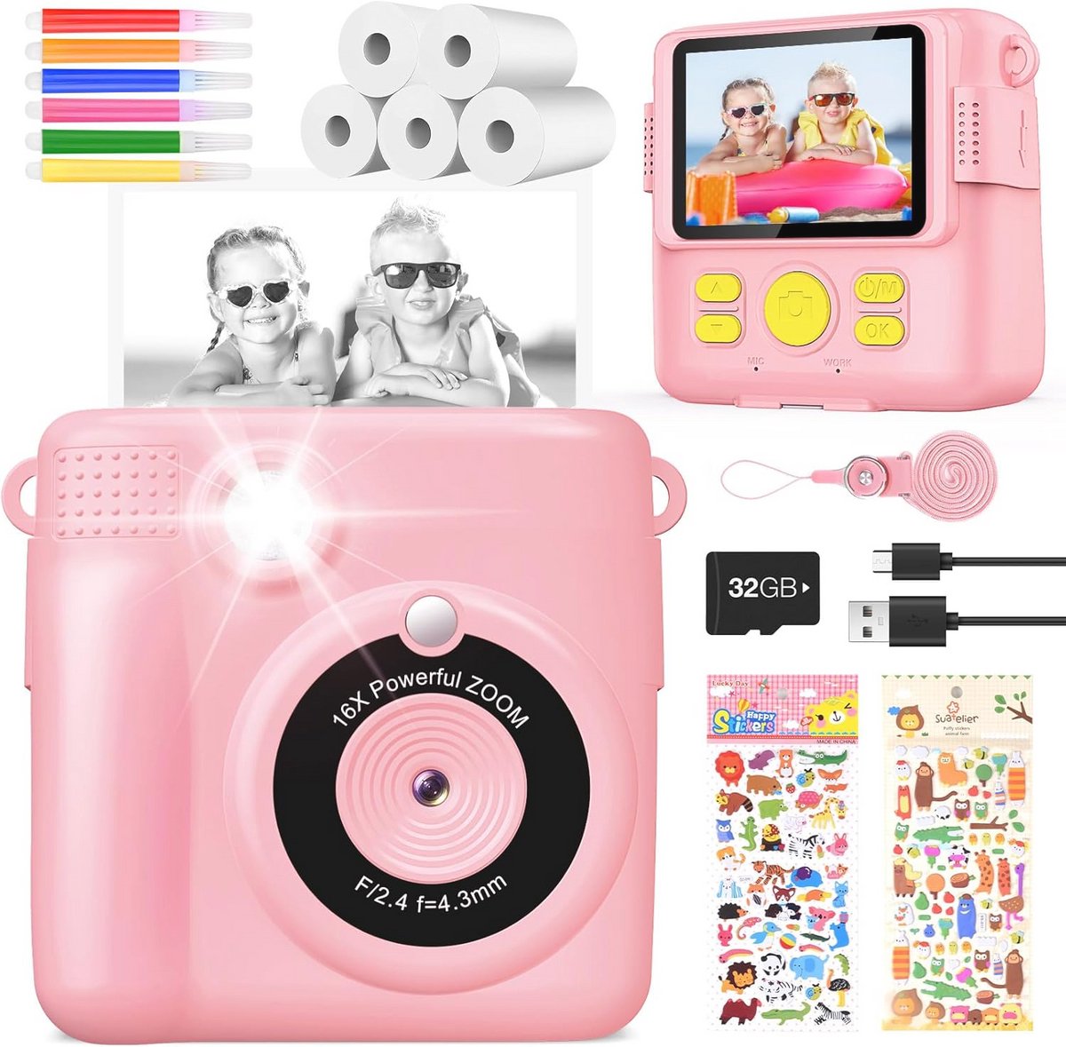 Instant Camera voor Kinderen - Digitale Kindercamera met 1080p Video en Thermische Printfunctie