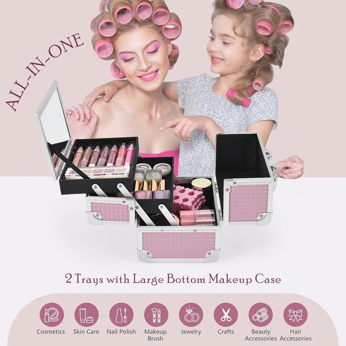 Roze Vanity Case Make-up Cosmetica Box met Spiegel - 19,5 x 15 x 16 cm
