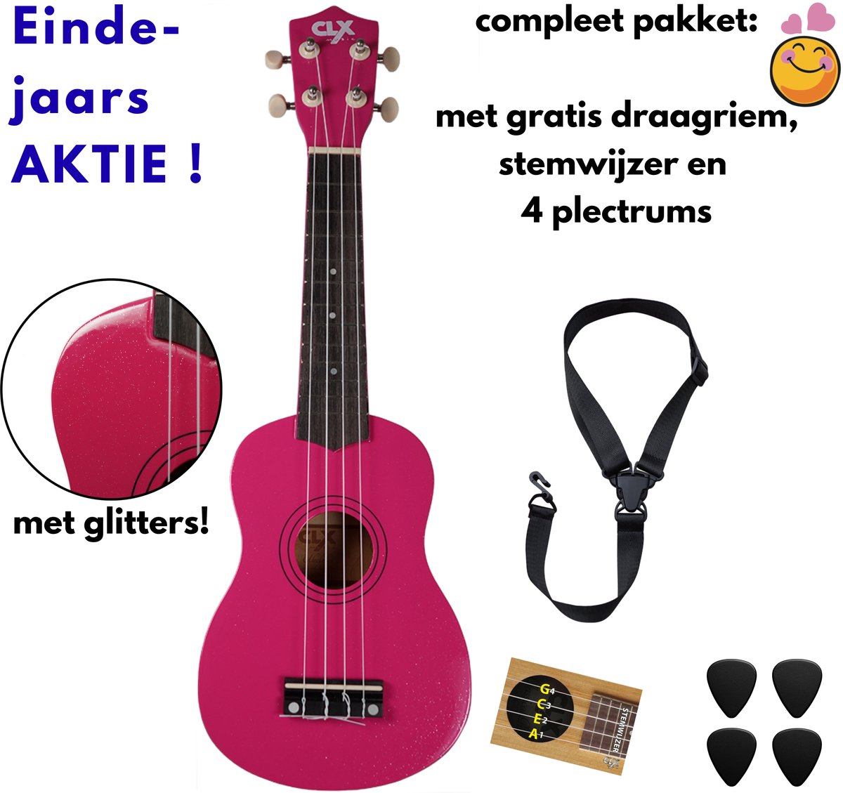 CLX Pink Ukulele Pakket – sprankelend en compleet