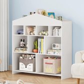 Kinderboekenkast – Kinderboekenplank – Speelgoedplank met 9 vakken – wit - 103x30x100 cm – Kindermeubel Opbergkast -Boekenkast Staand