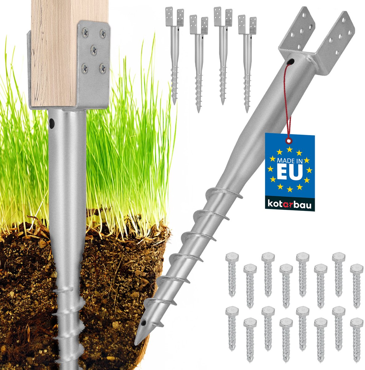 KOTARBAU - Stalen Grondanker - 81 x 710 mm - Schroefmontage - Set van 4