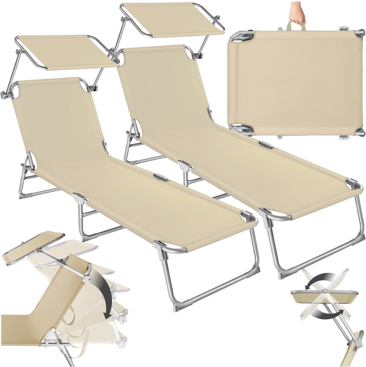 Bol.com tectake®- ligbed met zonnescherm, opvouwbare tuinligstoel met verstelbare rugleuning en zonnedak, ligstoelset voor campi... aanbieding